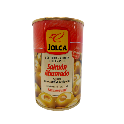 ACEITUNAS VERDES RELLENAS DE SALMÒN AHUMADO JOLCA X 300GRS