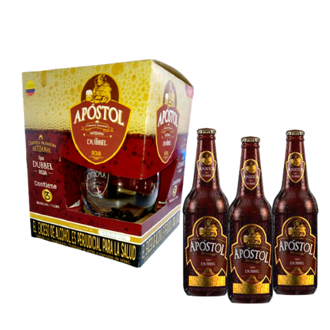 CERVEZA ARTESANAL APOSTOL DUBBEL ROJA X 3 UND 330 ML C/U + COPA