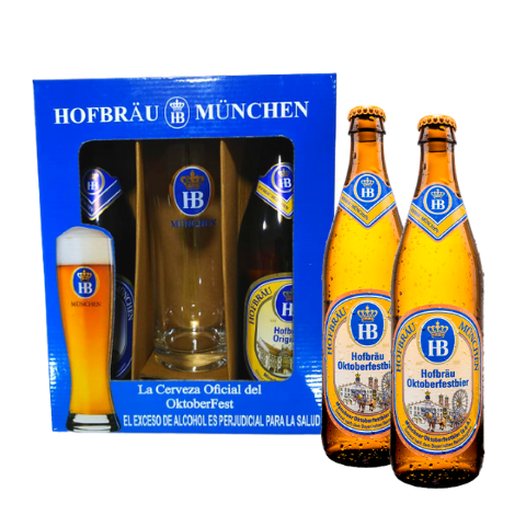 CERVEZA  HOFBRAU MUNCHEN  X 2 UND 500 ML C/U + COPA