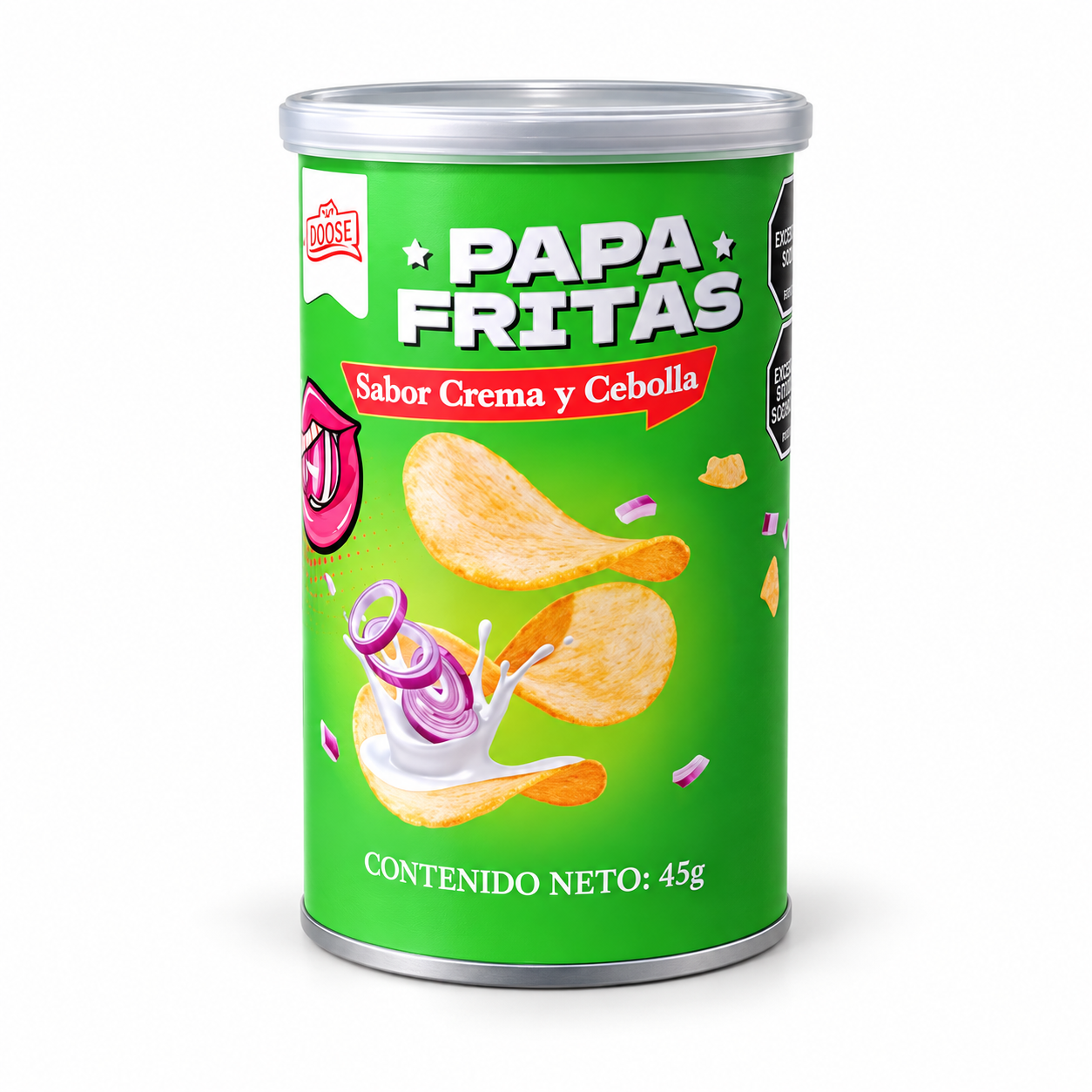 Lata verde de papas crema y cebolla